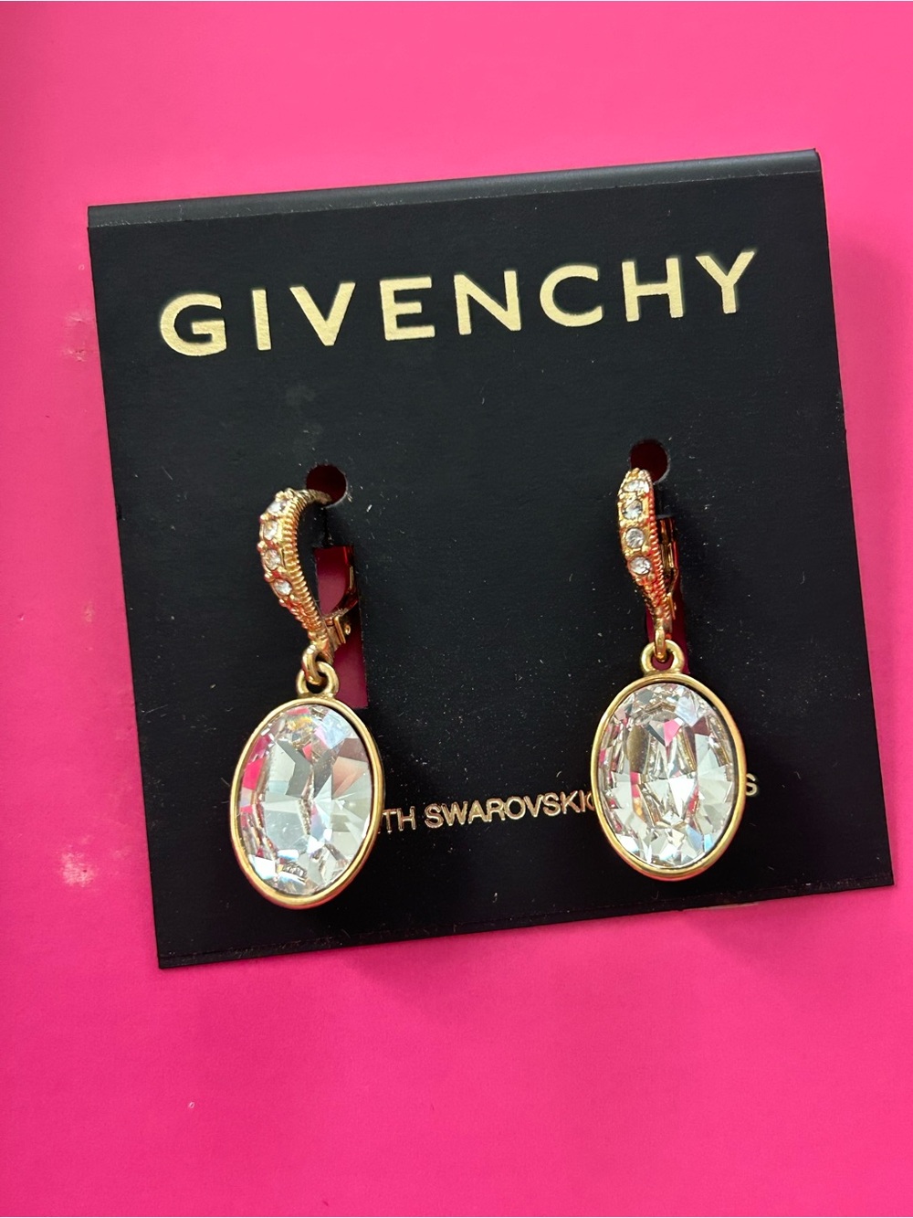 Givenchy Gold-Tone Oval Crystal Drop Earrings